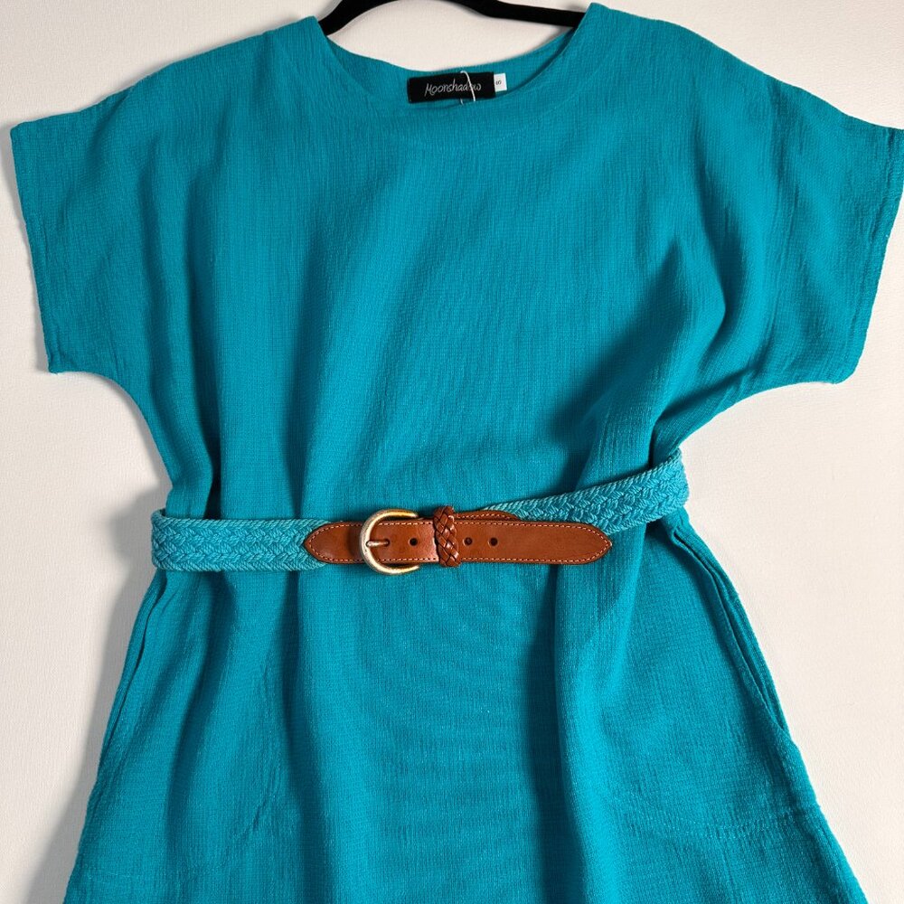 EDDIE BAUER Women's Woven Belt Aqua with Leather accents Small to Medium
